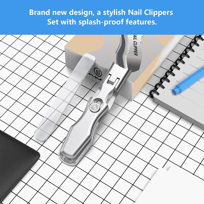 INXENG Nail Clippers for Men Thick Nails, Wide Jaw Opening No Splash Fingernail Clipper with Catcher,German Toe Nail Clippers for Thick Nails for Seniors, Stainless Steel Nail Cutter for Adult - Image 2